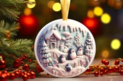 Christmas Round Penguin Ornament Sublimation Product Image 2