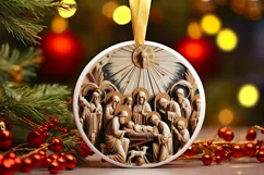 Nativity Scene Christmas Round Ornament Religious Product Image 2