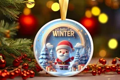 Hello Winter Santa Christmas Round Cute Ornament Sublimation Product Image 2