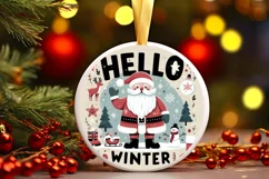 Hello Winter Christmas Round Cute Ornament Sublimation Product Image 1