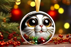 Shiny Christmas Cat Ornament Sublimation PNG Product Image 1