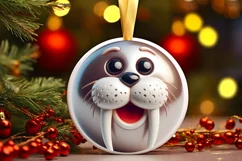 Shiny Christmas Walrus Ornament Sublimation PNG Product Image 1