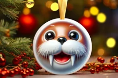 Shiny Christmas Walrus Ornament Sublimation PNG Product Image 1