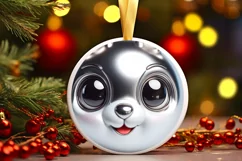 Christmas Rabbit Round Ornament Sublimation PNG Product Image 1