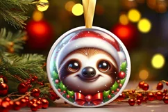 Christmas Sloth Round Ornament Sublimation PNG Product Image 3