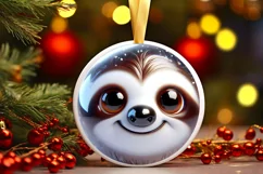 Christmas Sloth Round Ornament Sublimation PNG Product Image 1