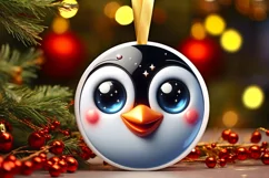 Christmas Penguin Round Ornament Sublimation PNG Product Image 3
