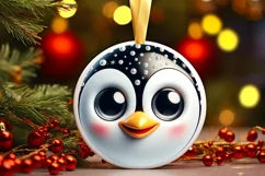 Christmas Penguin Round Ornament Sublimation PNG Product Image 1