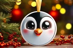 Christmas Penguin Round Ornament Sublimation PNG Product Image 1