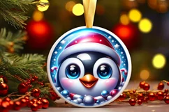 Christmas Penguin Round Ornament Sublimation PNG Product Image 1