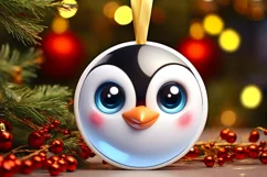Christmas Penguin Round Ornament Sublimation PNG Product Image 3