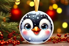 Christmas Penguin Round Ornament Sublimation PNG Product Image 3