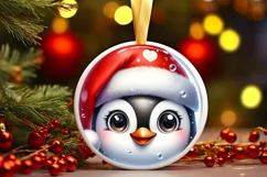 Christmas Penguin Round Ornament Sublimation PNG Product Image 1