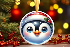 Christmas Penguin Round Ornament Sublimation PNG Product Image 3