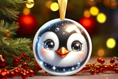 Christmas Penguin Round Ornament Sublimation PNG Product Image 1