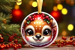 Christmas Deer Round Ornament Sublimation PNG Product Image 1