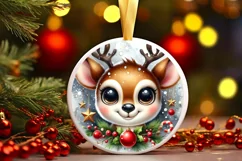 Christmas Deer Round Ornament Sublimation PNG Product Image 3