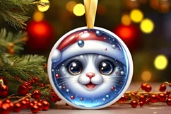 Shiny Christmas Cat Round Ornament Sublimation PNG Product Image 3