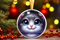 Christmas Cat Round Ornament Sublimation PNG Product Image 3
