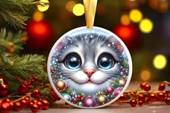 Christmas Cat Round Ornament Sublimation PNG Product Image 3