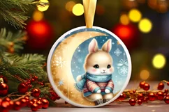 Cute Winter Bunny on Moon Sublimation PNG Product Image 1