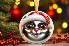 Christmas Cat Round Ornament Sublimation PNG Product Image 1