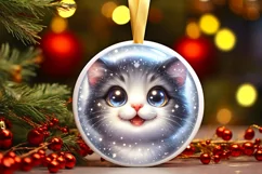 Christmas Kitten Round Ornament Sublimation PNG Product Image 3