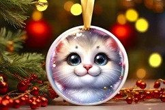 Christmas Kitten Round Ornament Sublimation PNG Product Image 1