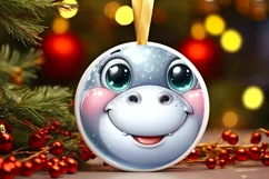 Christmas Hippo Round Ornament Sublimation PNG Product Image 3