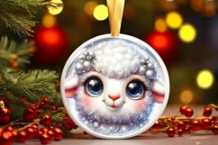 Christmas Lamb Round Ornament Sublimation PNG Product Image 3