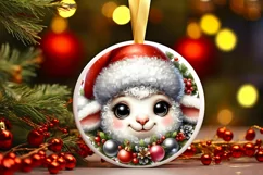 Christmas Lamb Round Ornament Sublimation PNG Product Image 1