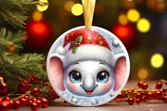 Christmas Elephant Round Ornament Sublimation PNG Product Image 1