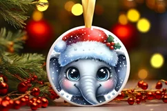 Christmas Elephant Round Ornament Sublimation PNG Product Image 1