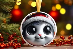 Christmas Kitten Round Ornament Sublimation PNG Product Image 1