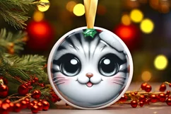 Christmas Kitten Round Ornament Sublimation PNG Product Image 1