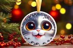 Christmas Kitten Round Ornament Sublimation PNG Product Image 1