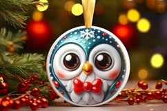 Christmas Owl Round Ornament Sublimation PNG Product Image 3