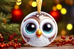 Christmas Owl Round Ornament Sublimation PNG Product Image 1