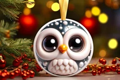 Owl Christmas Round Ornament Sublimation PNG Product Image 3