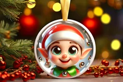 Christmas Elf Round Ornament Sublimation PNG Product Image 1