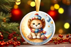 Cute Baby Lion on Moon PNG Product Image 1