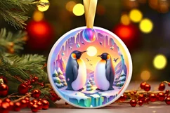 Watercolor Winter Scene Penguins Sublimation PNG Product Image 1
