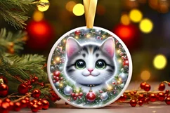Christmas Kitten Round Ornament Sublimation PNG Product Image 3