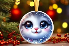 Shiny Christmas Kitten Ornament Sublimation PNG Product Image 1