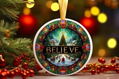 Believe Stained with Santa and Rein Diers Round Ornament Product Image 2