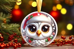 Shiny Christmas Owl Ornament Sublimation PNG Product Image 1