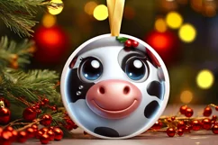 Shiny Christmas Cow Ornament Sublimation PNG Product Image 3