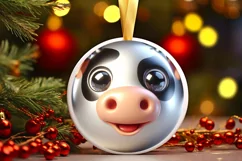 Cow Christmas Round Ornament Sublimation PNG Product Image 1