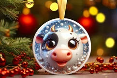 Cow Christmas Round Ornament Sublimation PNG Product Image 1