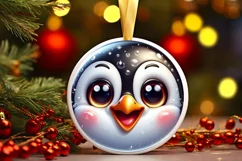 Penguin Christmas Round Ornament Sublimation PNG Product Image 3
